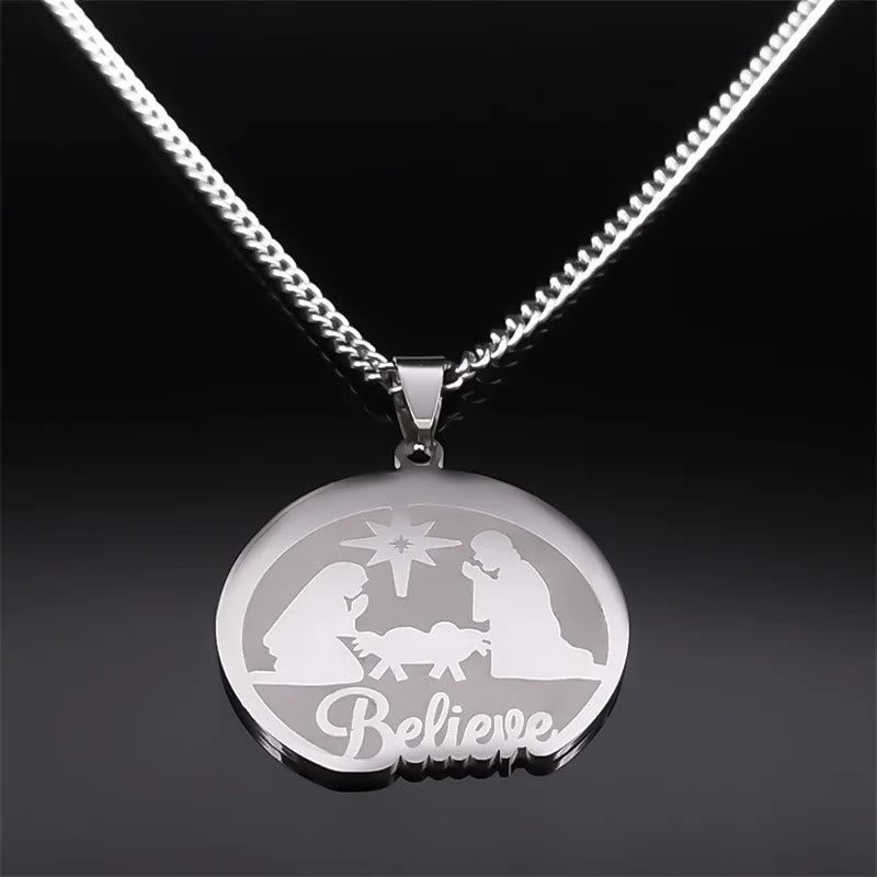 Collar de Regalo de Navidad Creer en la Natividad de Plata